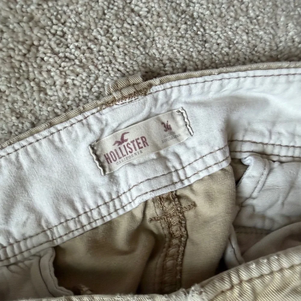 Y2K Hollister Tan Khaki Cargo Shorts Sz 34 Cotton Utility Multi Pocket 3H0538